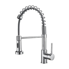 Sleek Brass Pull-Out Sprayer Kitchen Faucet with Flexible Spring Design and Single Handle Control