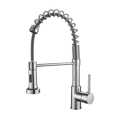 Sleek Brass Pull-Out Sprayer Kitchen Faucet with Flexible Spring Design and Single Handle Control