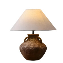 Vintage Black Ceramic Bedside Table Lamp with Fabric Lampshade for Retro American Country Decor