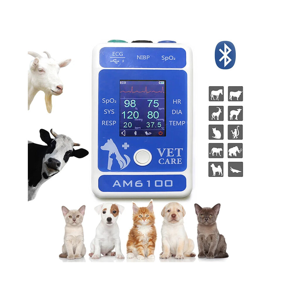 Veterinary Bluetooth Handheld Monitor: Nibp Blood Pressure, Ecg, Spo2, Temperature, Pulse Oximeter With Arm Circumference For Pet Hospitals & Clinics 744759983183