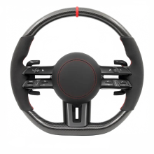 Mercedes Benz AMG Carbon Fiber Steering Wheel with Red Stitching - Compatible with W204, W205, W212, W213, W221, W222, E63, E63s, S63, C63, CLS, GLC,