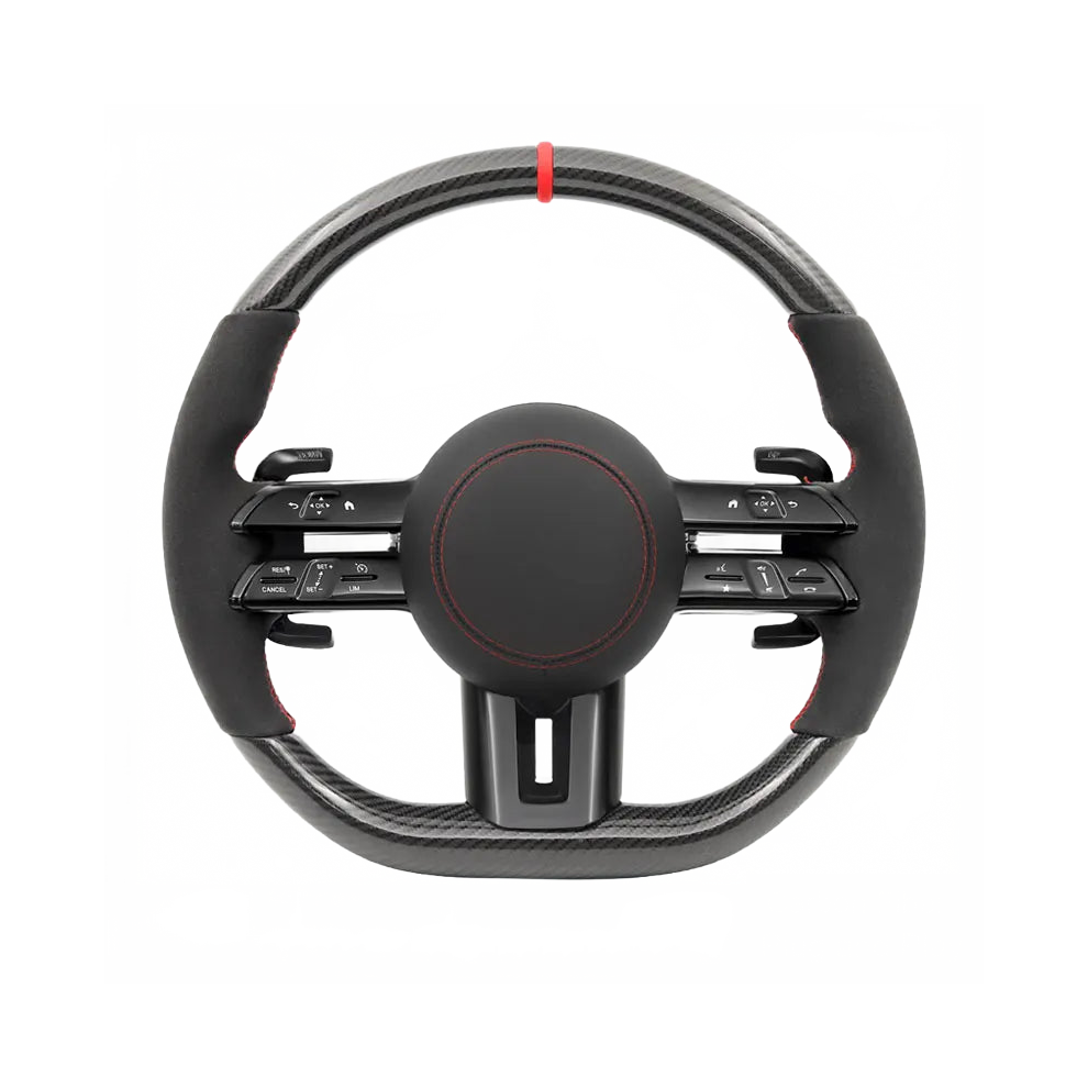 Mercedes Benz Amg Carbon Fiber Steering Wheel With Stitching - Compatible With W204, W205, W212, W213, W221, W222, E63, E63s, S63, C63, Cls, Glc, Red 744110178326