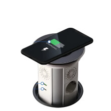 Smart Pop-Up Table Socket: Waterproof IP65 Recessed EU Outlet with WiFi Tuya Control, Bluetooth Speaker & Wireless Charger