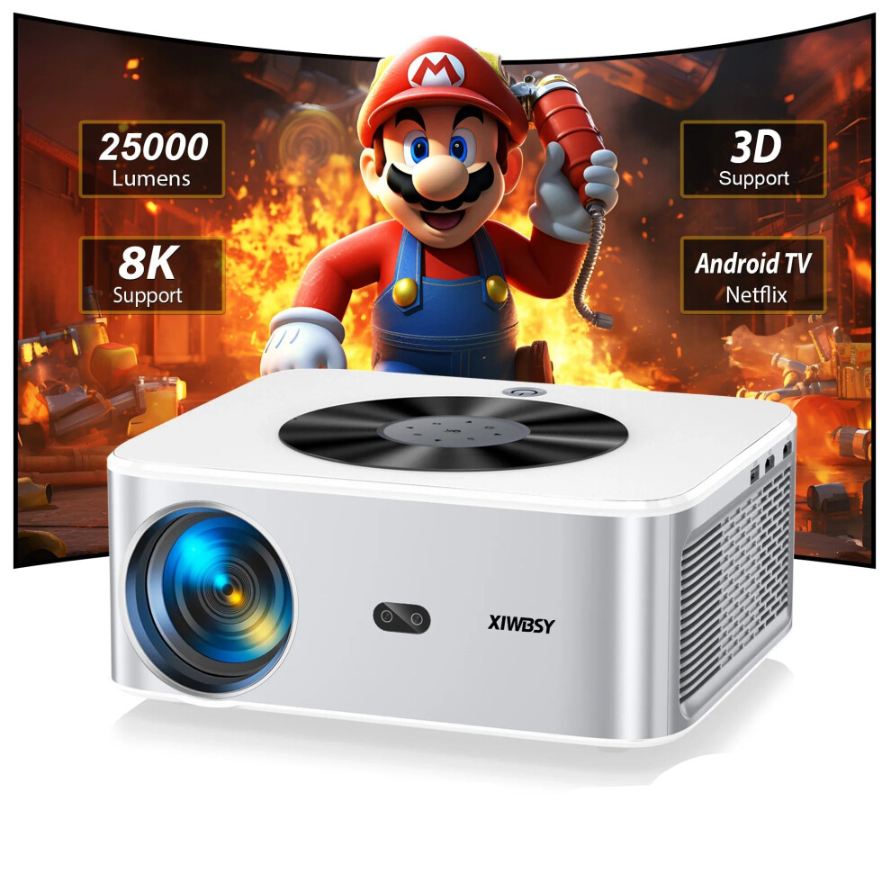 Xiwbsy 800 Ansi Outdoor Projector - 25,000 Lumens, Auto-Focus & Keystone, Wifi 6, Portable Home Theater Beamer 7445014869817