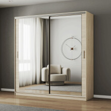 (203cm, Oak) FHI-DUBAI Mirrored Sliding Door Wardrobe