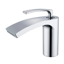 Sleek Chrome Polished Brass Waterfall Bathroom Faucet - Single Handle, Hot & Cold Mixer, Deck Mounted Design