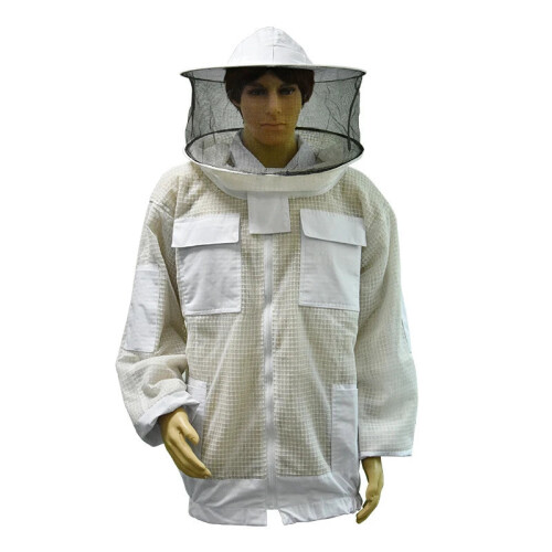 Ventilated Beekeeping Jacket with Round Veil - 3-Layer Breathable Mesh Cotton Protection