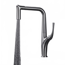 3-Way Black Brass Kitchen Faucet with Pull-Out Water Filter & Deck-Mounted Mixer