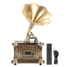 Bluetooth Vintage Mini Retro Record Player with Alloy Gramophone and Remote Control - Type C Charging Phonograph