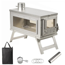 Ultralight Stainless Steel Portable Camping Tent Stove with Glass Window - Foldable Wood Burner & Tent Heater for Outdoor Adventures