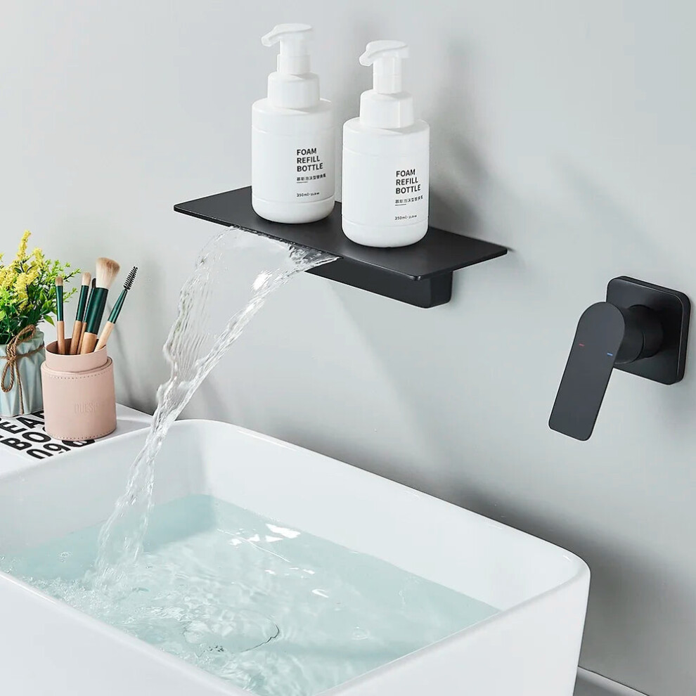 Sleek Matte Black Waterfall Bathtub Faucet With One-Handle Wall Spout And Handshower - Hot & Cold Water Mixer Tap 7445031246288