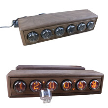 Elegant Black Walnut Nixie Tube Clock - Vintage Glow Digital Desk & Table Timepiece with Alarm, Perfect DIY Gift Idea