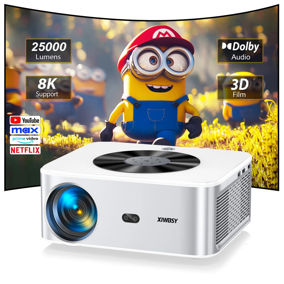 Xiwbsy Android 4K Projector - 25000 Lumens, Wifi 6, Auto Focus, Keystone, 800 Ansi, Home Theater Cinema Bluetooth Beamer 313091672651
