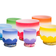 Vibrant 7-Color Frosted Quartz Crystal Singing Bowl Set - 7 Pieces, 6-12 Inch, CDEFGAB Notes