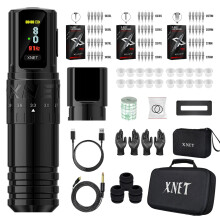 Xnet Vipera Wireless Tattoo Machine Kit with Adjustable Stroke (2.4-4.2mm), OLED Display & 60 Mixed Tattoo Cartridges for Professional Tattoo Artists