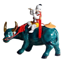 Elegant Chinese Shepherd Boy Riding Bull Wine Cabinet Decor - Artistic Arts & Crafts Piece