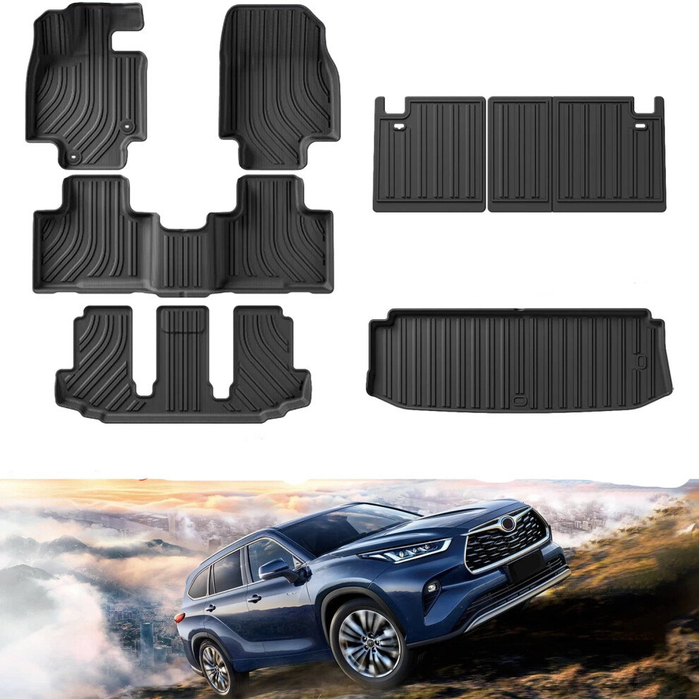All-Weather Tpe Floor Mats & Cargo Liners For Toyota Highlander Hybrid (2020-2024) - 7-Seater Full Set With Backrest Protection 313103423424