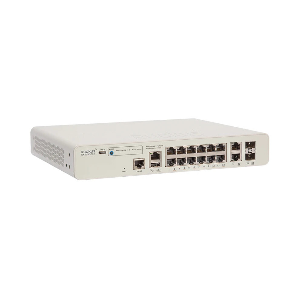 Ruckus Icx7150-C12p Network Switch - 12X Rj-45 Poe Ports, 124W Poe Budget, 2X 10Gbe Uplink, Stacking Sfp+ 726084553859