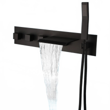 Matte Black Modern Waterfall Bathtub Faucet & Shower Mixer - Torayvino Brass Hot/Cold Tap