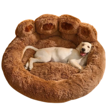 Luxury Designer Plush Dog Kennel with Warm Cushions - Cute Brown Pet Nest for Girls' Rooms