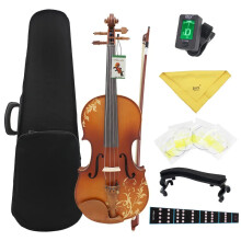 Astonvilla V08 4/4 Solid Wood Acoustic Violin Set with Case, Bow, Strings, Shoulder Rest, Tuner, and Cleaning Cloth - Complete Violin Accessories Kit