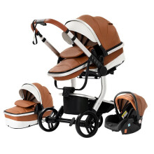 Deluxe 3-in-1 Baby Stroller: High-Quality Newborn Carriage with Portable Rubber Wheels and PU Leather Design