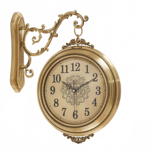 Nordic Luxury Double-Sided Silent Wall Clock - Large Solid Wood & Metal Design, Retro Golden Finish for Living Room Decor