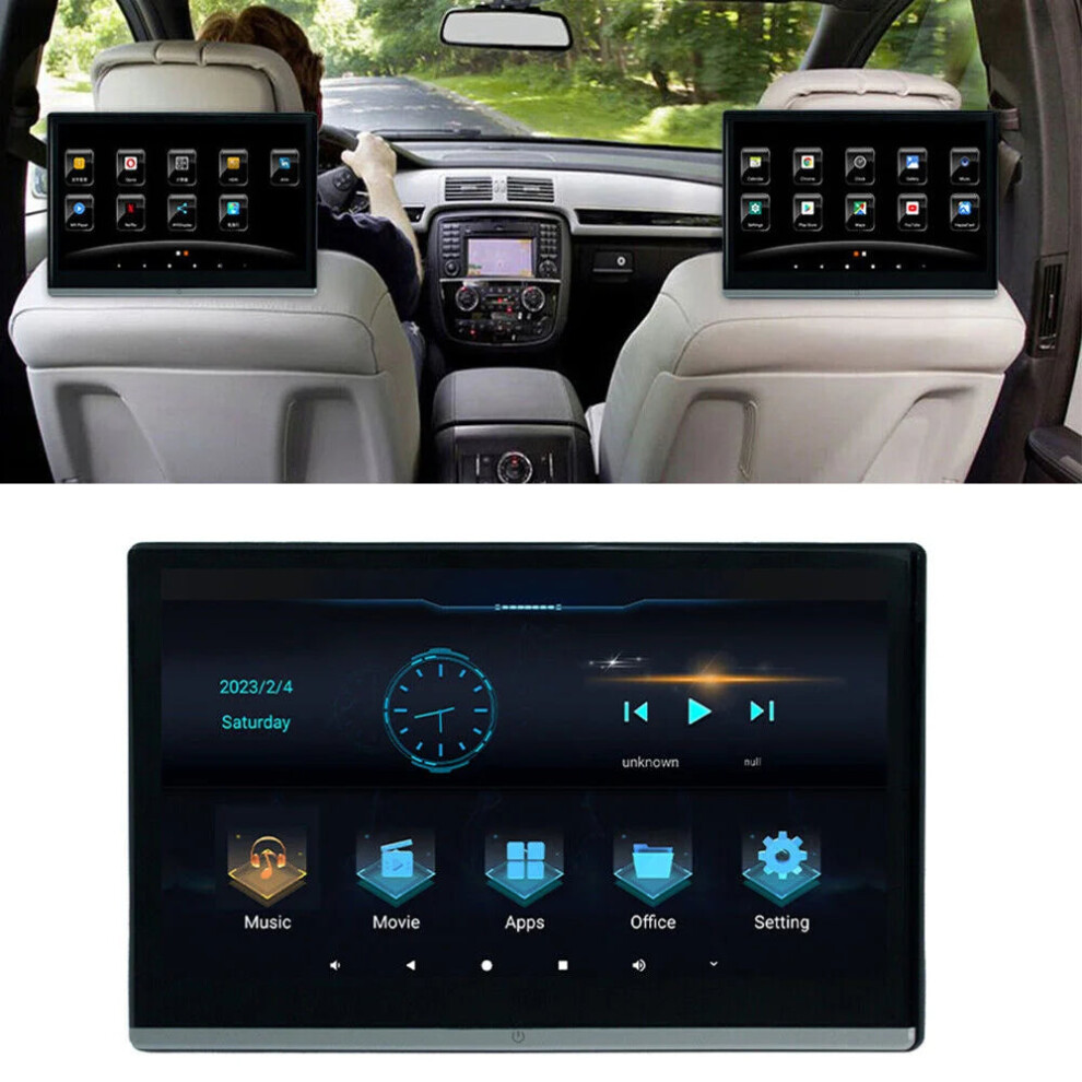 13.3-Inch 4K Car Headrest Monitor: Android 11 Tablet With Touchscreen, Wifi, Bluetooth, Usb/Sd/Hdmi, Fm, And Mp5 705353683329