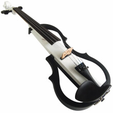 Elegant Full-Size Solid Wood Silent Violin with Advanced Electric Features and Ebony Fittings - White & Black Finish (4/4)