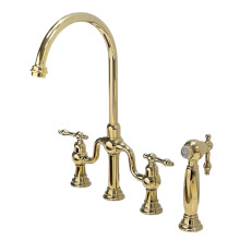 Elegant Gold Brass Kitchen Faucet with Pull-Out Sprayer - 4-Hole, Hot & Cold Rotation, High-Quality Nickel Finish