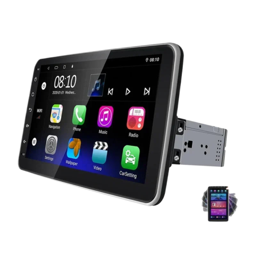 Android 10 Car Radio Multimedia Player with 10 Rotating Touchscreen, CarPlay, Android Auto, MirrorLink & GPS Navigation