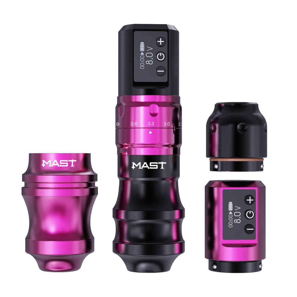 Mast Fold Pro Tattoo Machine Kit: Professional 7 Adjustable Strokes, Dual Replaceable Batteries & Handles, Wireless & RCA Compatible