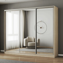 (250cm, Oak) FHI-DUBAI Mirrored Sliding Door Wardrobe
