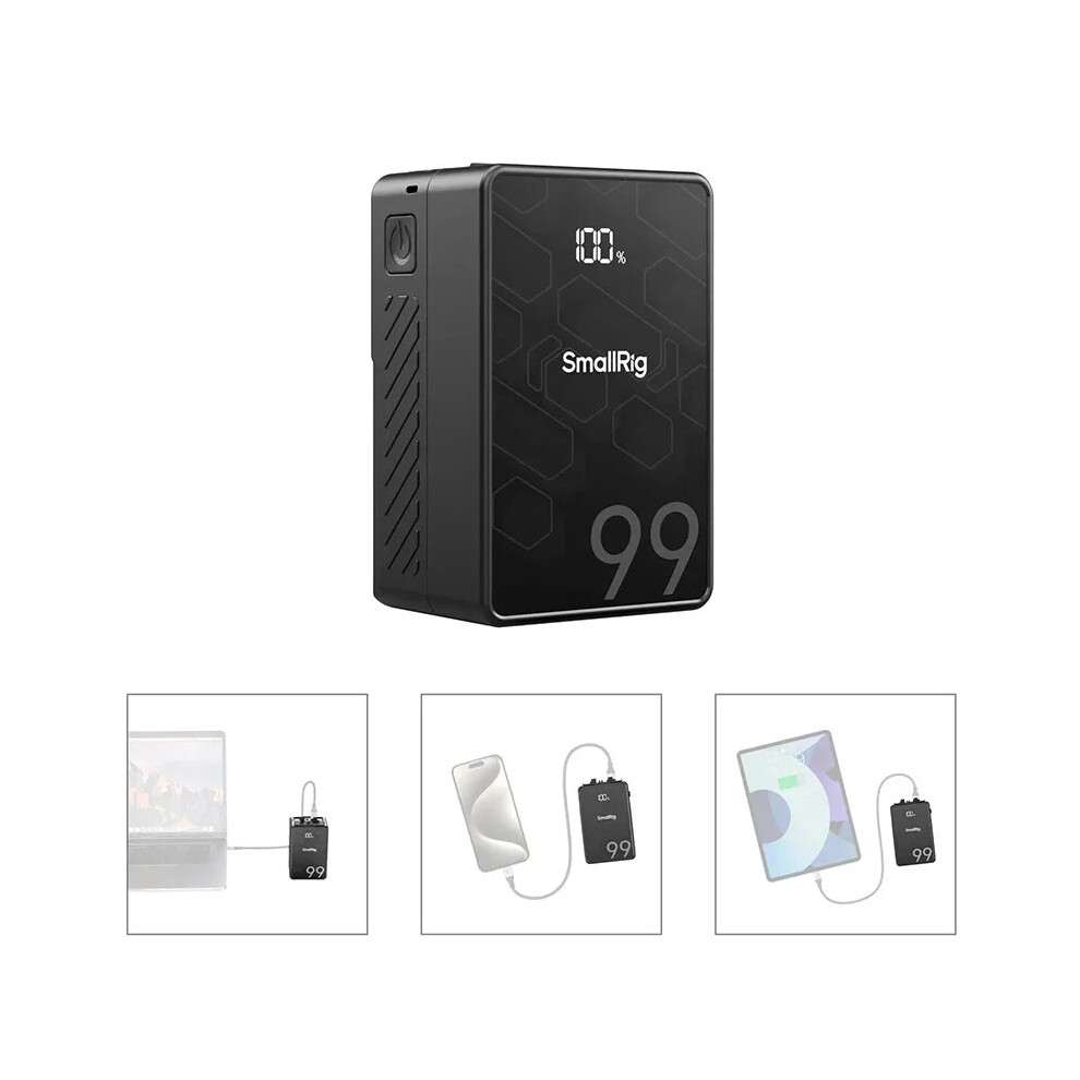 Compact Powerhouse: Smallrig Vb99 Se 99Wh Mini V-Mount Battery With 100W Fast Charging, 6800Mah Capacity, Type-C & D-Tap Input/Output For Cameras 313102766782