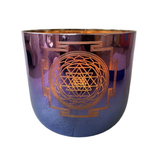 Mixed Color Crystal Singing Bowl - 3rd Octave, 440Hz, Note B, Crown Chakra, Engraved, Flawed