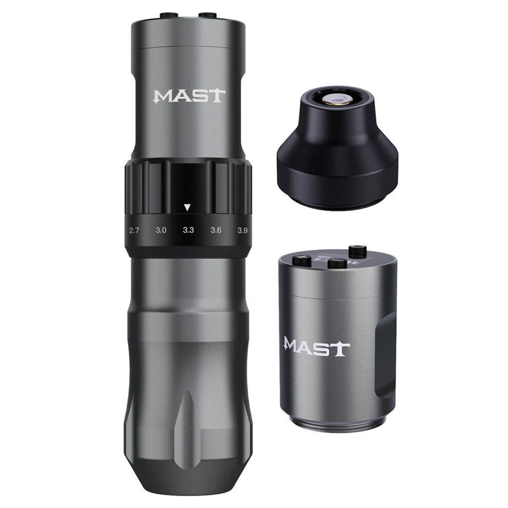 Mast Fold2 Adjustable Tattoo Machine - 7 Stroke Length, Coreless Motor, Mcore C2 Powered, Wireless/Wired Battery Options, RCA Compatible