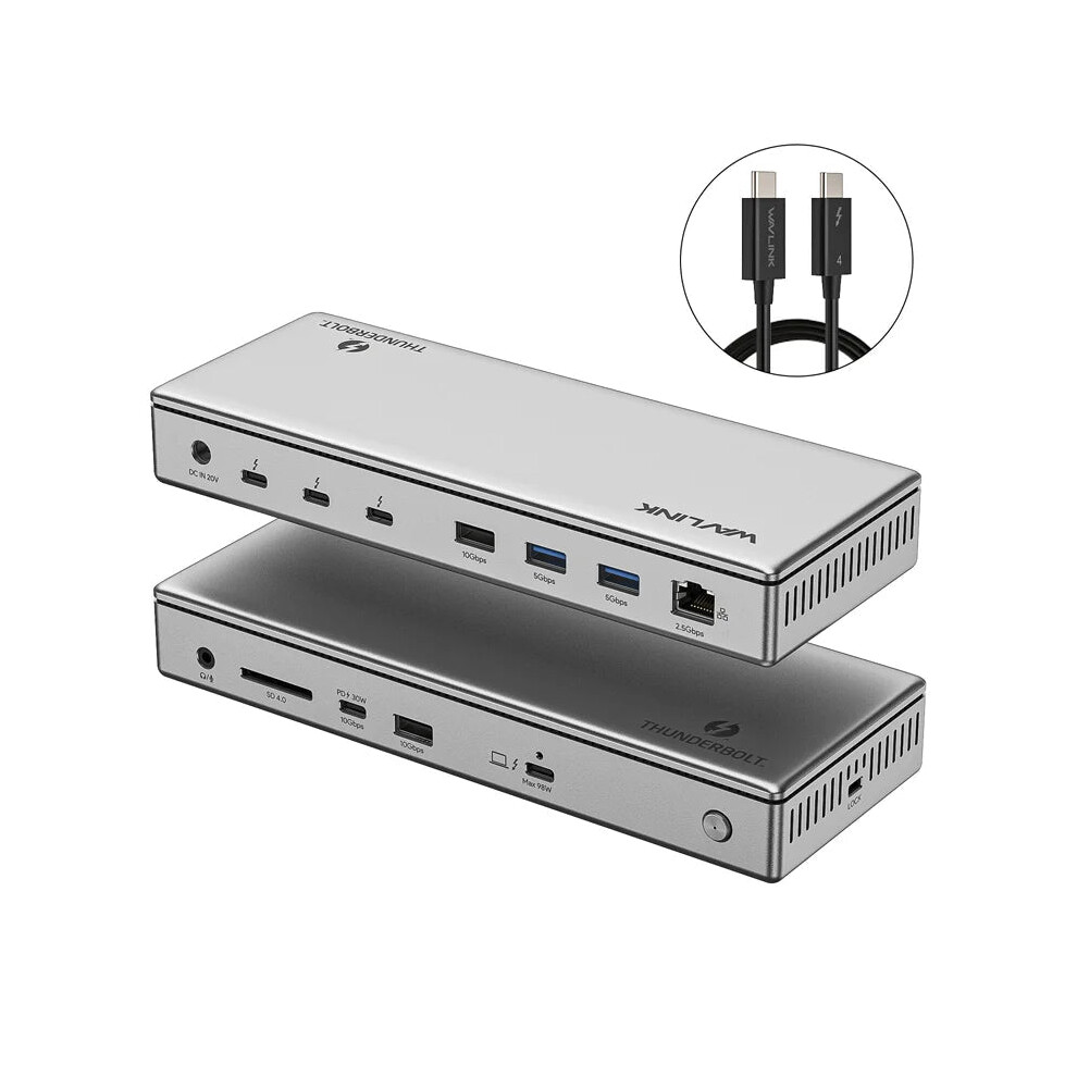 Wavlink Thunderbolt 4 Docking Station With 98W Power Delivery, Single 8K Or Dual 4K Display Support, 40Gbps Transfer Speed For Macbook Pro/Air Silver 7445050167106