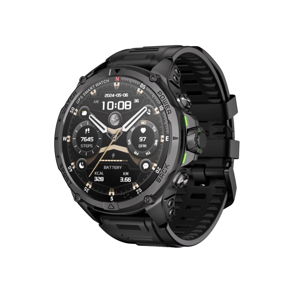 Kumi U5 Pro Smartwatch - 1.43 AMOLED Screen, GPS, Bluetooth Calls, Heart Rate & Oximetry, Outdoor Sports, SOS Feature for Men & Women