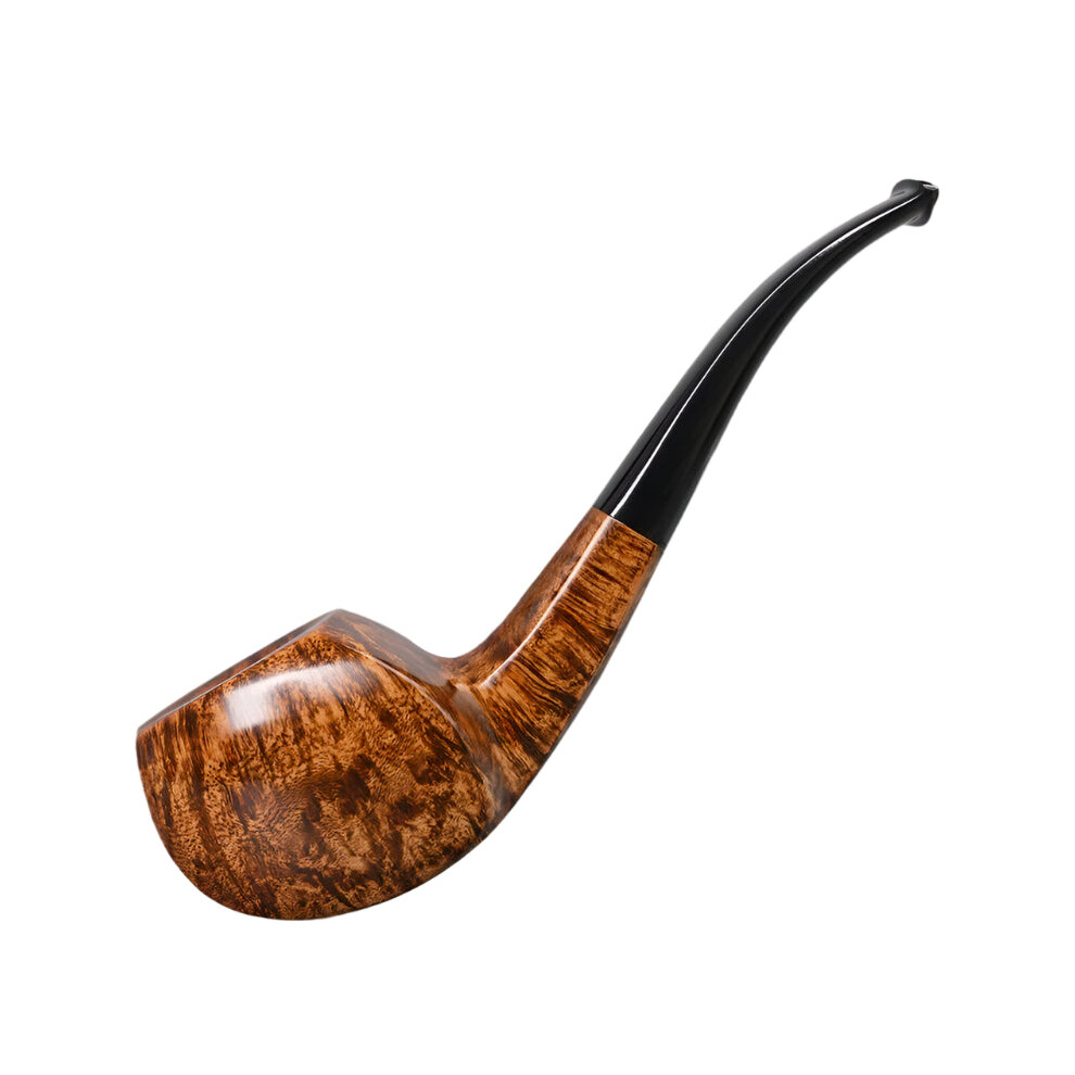 Hand-Carved Briarwood Tobacco Pipe with Classic Curved Handle and Vulcanized Rubber Mouthpiece - Perfect Father's Day Gift
