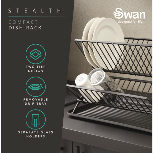 Swan Swan Stealth 15 Plate Collapsible Dish Rack with Removable Drip Tray 2