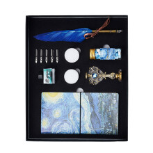 Antique Dip Pen Set with Seal Stamp, Seal Beads, Pen Tip,-Blue