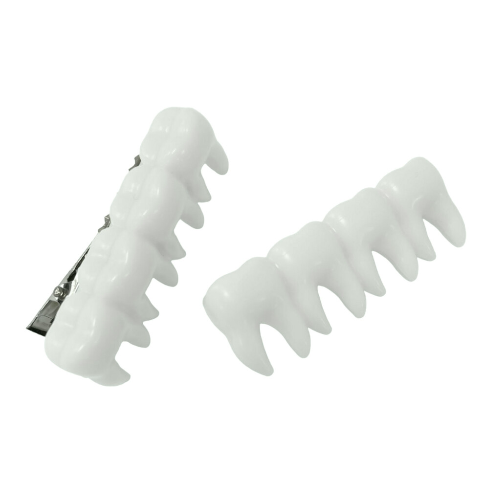 White 2Pcs Eye Catching Tooth Hairpin Barrettes For Halloween