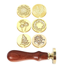 6Pcs Flower Sealing Stamp Handle with Wood Handle for Wedding