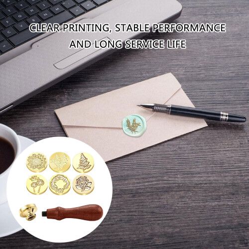 6Pcs Flower Sealing Stamp Handle with Wood Handle for Wedding 1