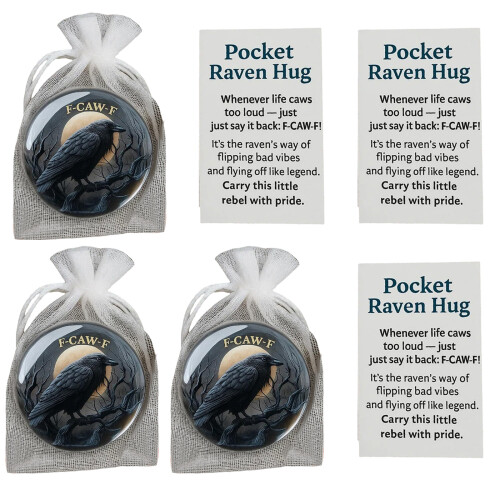 Pocket Friendly Resin Crow Charm With Encouragement-3pack