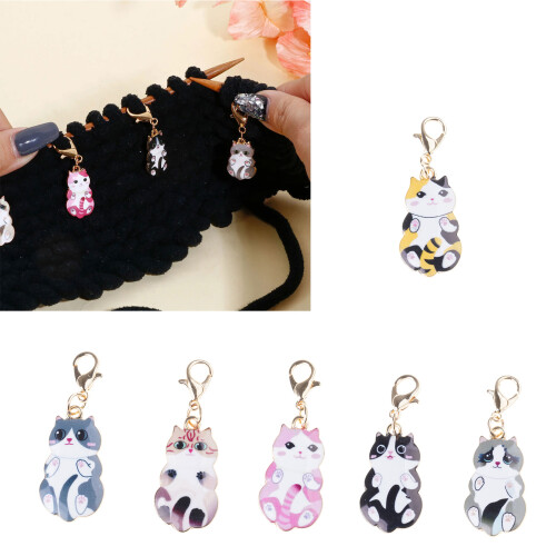 6Pcs Cats Stitching Marker Charm Locking Stitching Marker with 1