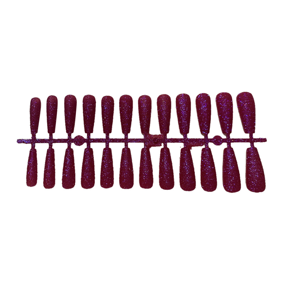 Purple/Red ( Red) 24 Pcs Fake Nails Shimmering Powder Artificial Nail Tips Ple Operation