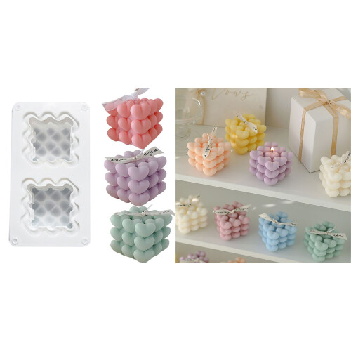 Heart Bubble Cube Candle Mold Decoration Pillar Candle Moulds 1