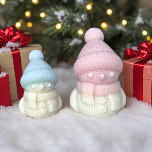 Schneemann-Silikon-Kerzenform, gestrickte-XQ7484 Große Größe 1