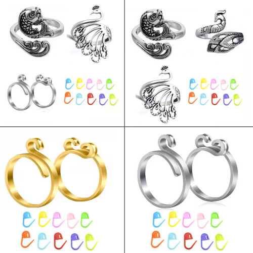 Adjustable Knitting Crochet Loop Rings Metal Yarn Guide-Set 2 1